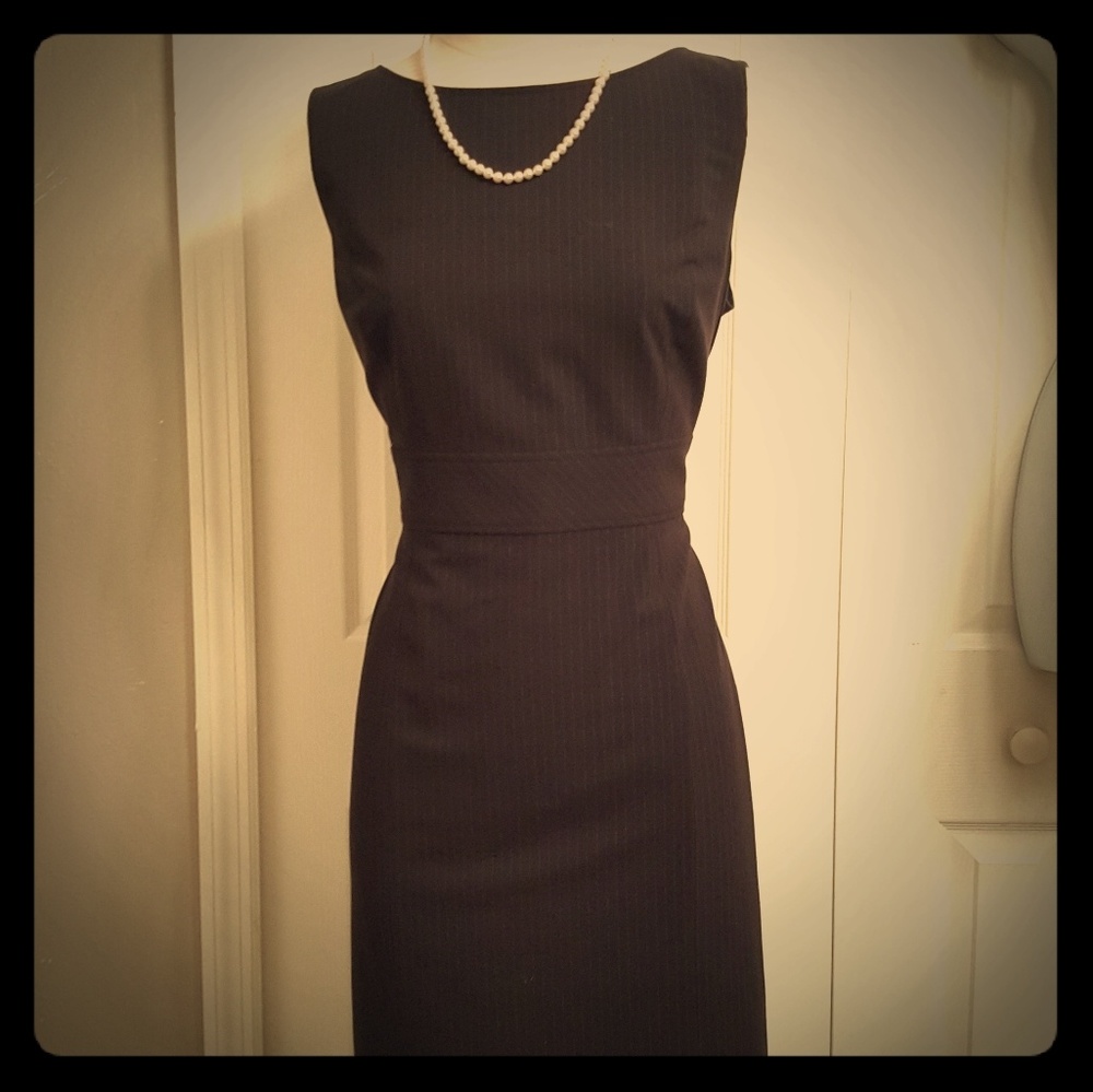 TAHARI Black Pinstriped Dress Size 12